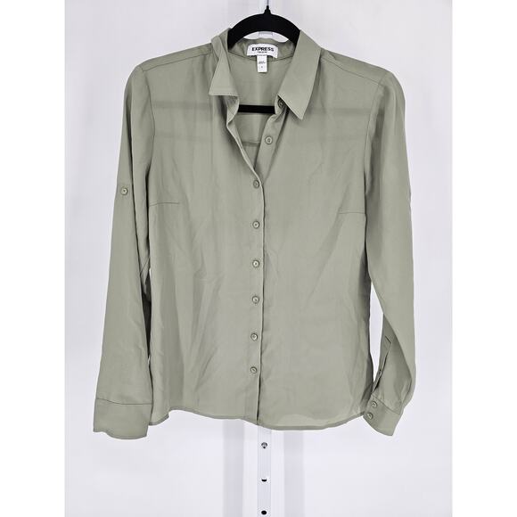 Express Womens Sz S Long Sleeve PORTOFINO Dress Shirt Light Olive Green - Picture 1 of 4